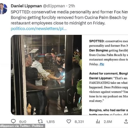 Paula Andrea Bongino was dragged out of Palm Beach Restaurant,